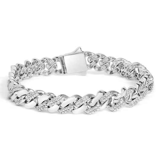 .925 Sterling Silver 1/2 Cttw Diamond Cuban Curb Chain Bracelet (i-j Color I3 Clarity)- 8.5’’ Inches - Fine Jewelry