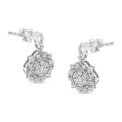 .925 Sterling Silver 1/2 Cttw Diamond Dangle Miligrain Earring (i-j Color I2-i3 Clarity) - Fine Jewelry us Direct