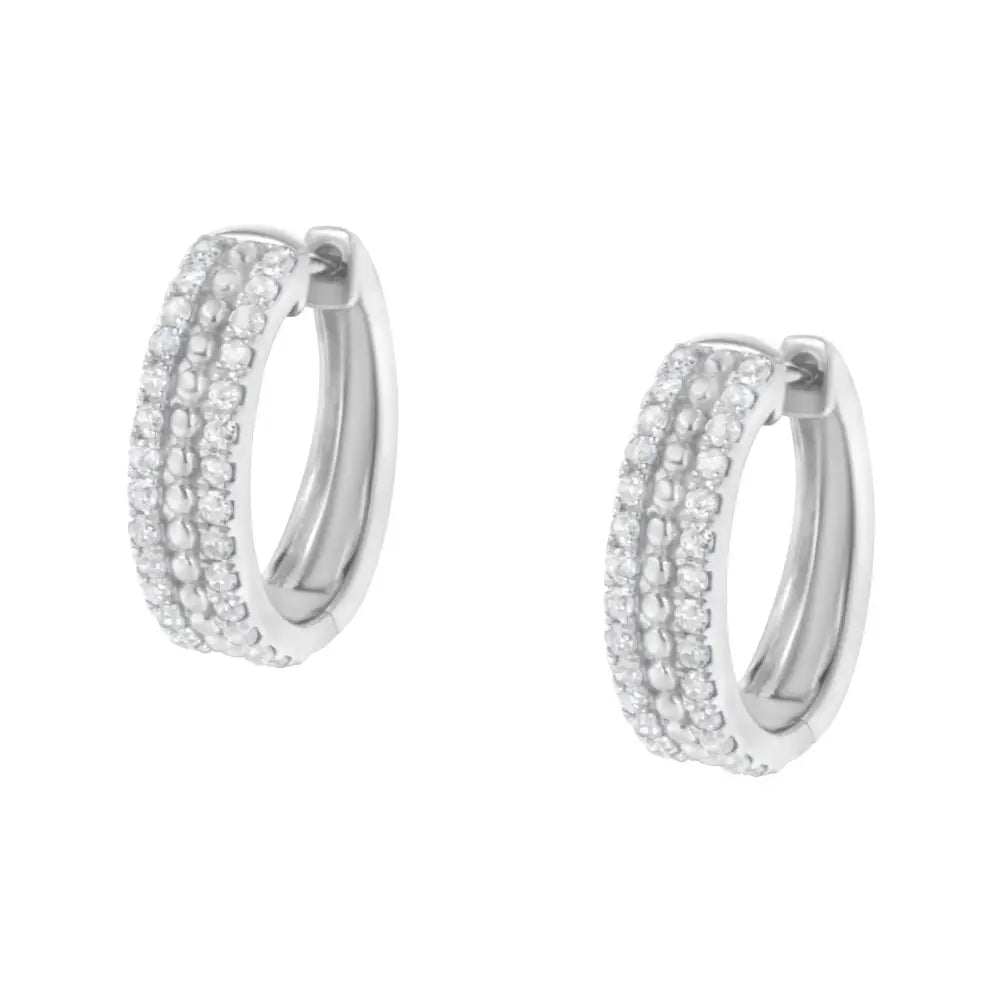 .925 Sterling Silver 1/2 Cttw Diamond Double Row Leverback Hoop Earring (i-j Color I3 Clarity) - Fine Jewelry us Direct