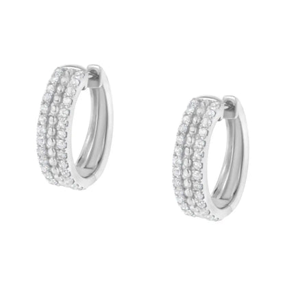 .925 Sterling Silver 1/2 Cttw Diamond Double Row Leverback Hoop Earring (i-j Color I3 Clarity) - Fine Jewelry us Direct