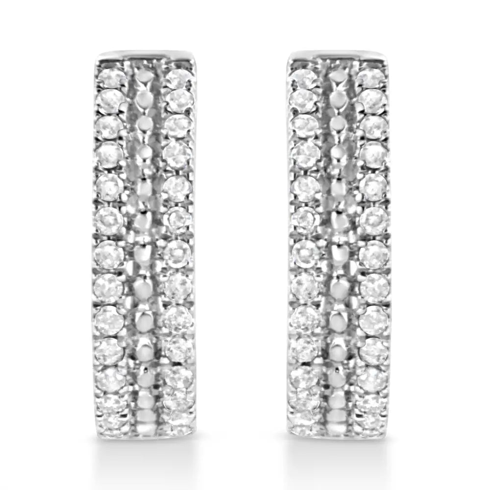 .925 Sterling Silver 1/2 Cttw Diamond Double Row Leverback Hoop Earring (i-j Color I3 Clarity) - Fine Jewelry us Direct