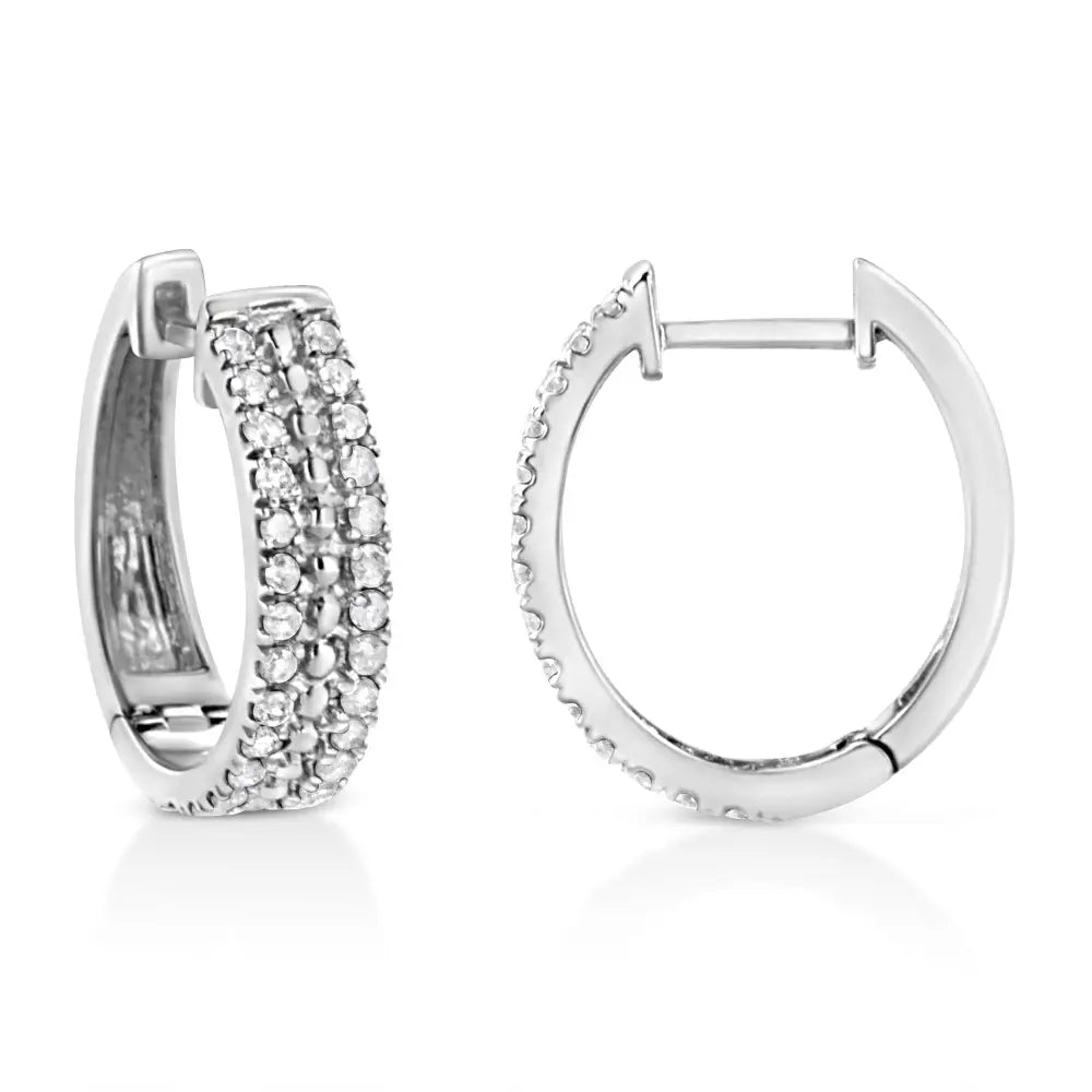 .925 Sterling Silver 1/2 Cttw Diamond Double Row Leverback Hoop Earring (i-j Color I3 Clarity) - Fine Jewelry us Direct