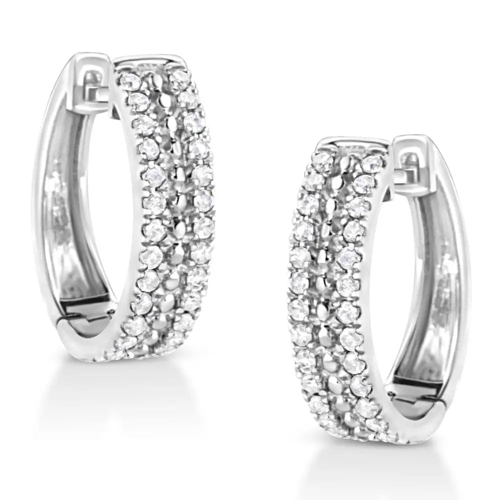 .925 Sterling Silver 1/2 Cttw Diamond Double Row Leverback Hoop Earring (i-j Color I3 Clarity) - Fine Jewelry us Direct