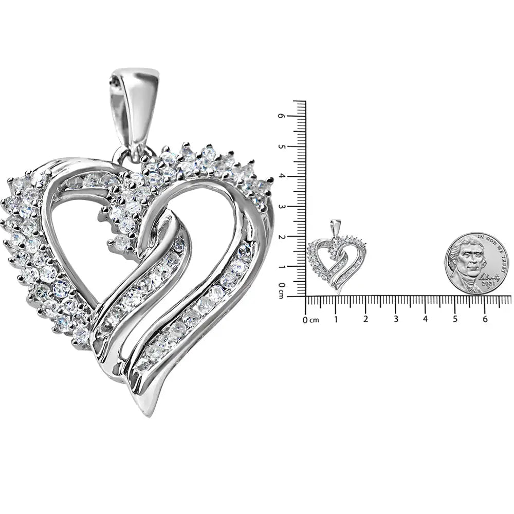 .925 Sterling Silver 1/2 Cttw Diamond Double Row Openwork Heart Pendant 18’’ Necklace (i-j Color I3 Clarity) - Fine