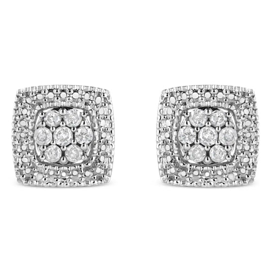 .925 Sterling Silver 1/2 Cttw Diamond Miligrain Square Shape Stud Earrings (i-j Color I2-i3 Clarity) - Fine Jewelry