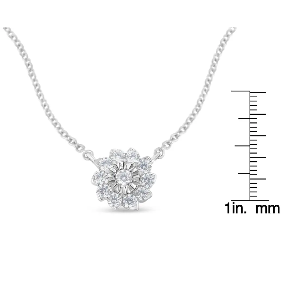 .925 Sterling Silver 1/2 Cttw Diamond Miracle Set Flower Cluster Pendant Necklace with Cable Chain (i-j Color I1-i2