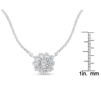 .925 Sterling Silver 1/2 Cttw Diamond Miracle Set Flower Cluster Pendant Necklace with Cable Chain (i-j Color I1-i2