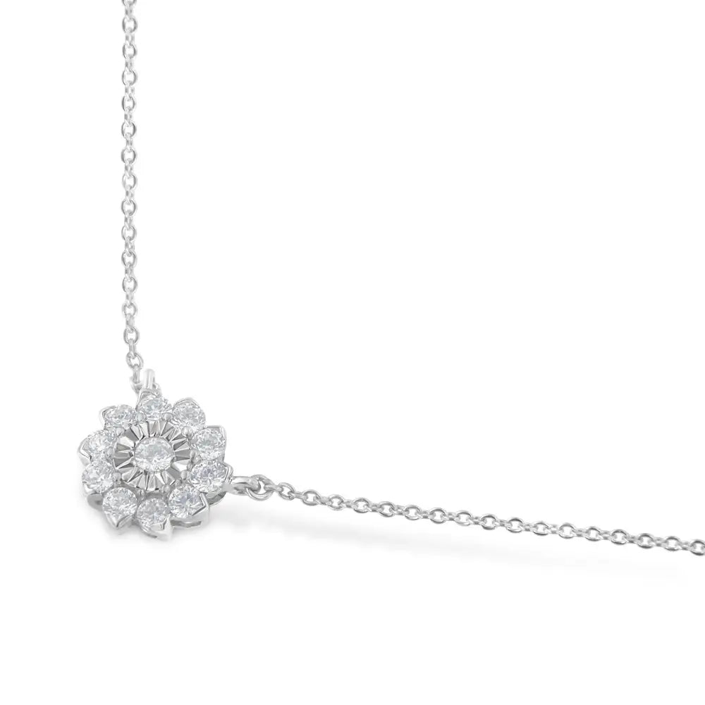 .925 Sterling Silver 1/2 Cttw Diamond Miracle Set Flower Cluster Pendant Necklace with Cable Chain (i-j Color I1-i2