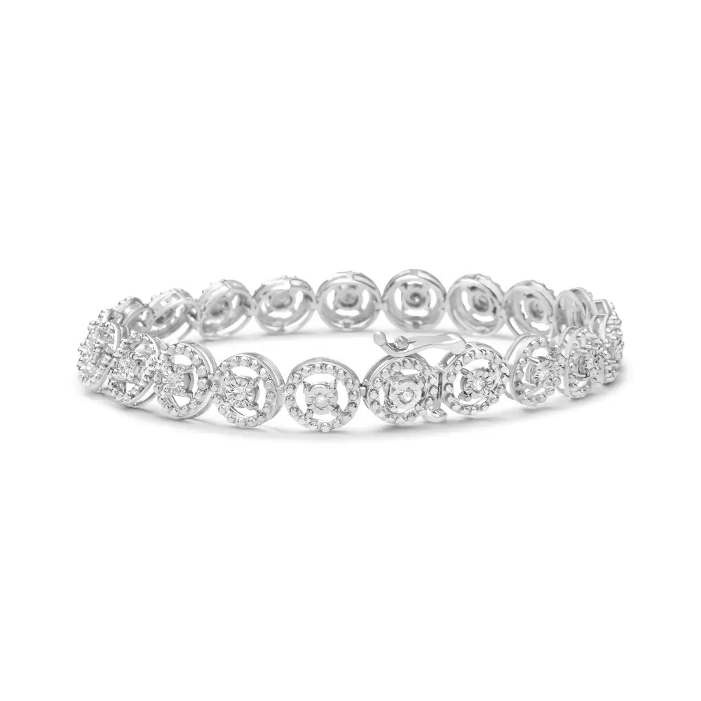 .925 Sterling Silver 1/2 Cttw Diamond Nested Circle Miracle Set Open Wheel 7’’ Fashion Link Bracelet (i-j Color I3