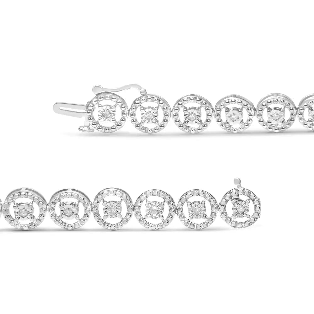 .925 Sterling Silver 1/2 Cttw Diamond Nested Circle Miracle Set Open Wheel 7’’ Fashion Link Bracelet (i-j Color I3