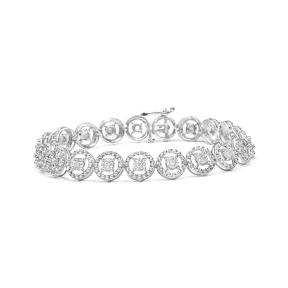 .925 Sterling Silver 1/2 Cttw Diamond Nested Circle Miracle Set Open Wheel 7’’ Fashion Link Bracelet (i-j Color I3