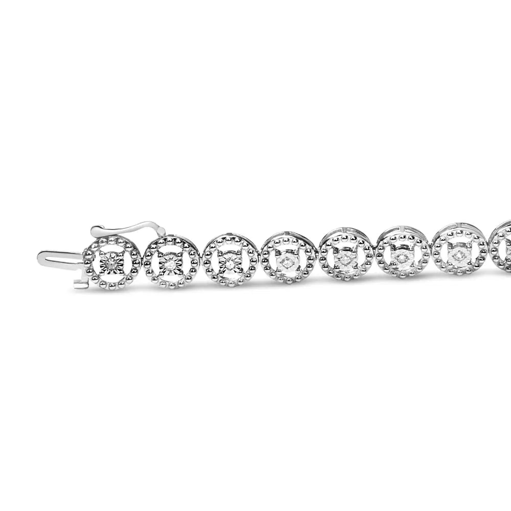 .925 Sterling Silver 1/2 Cttw Diamond Nested Circle Miracle Set Open Wheel 7’’ Fashion Link Bracelet (i-j Color I3