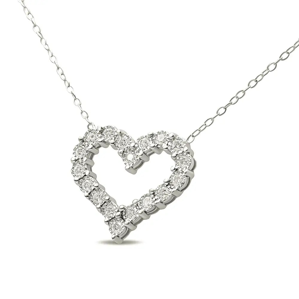 .925 Sterling Silver 1/2 Cttw Diamond Open Heart 18’’ Pendant Necklace (i-j Color I2-i3 Clarity) - Fine Jewelry