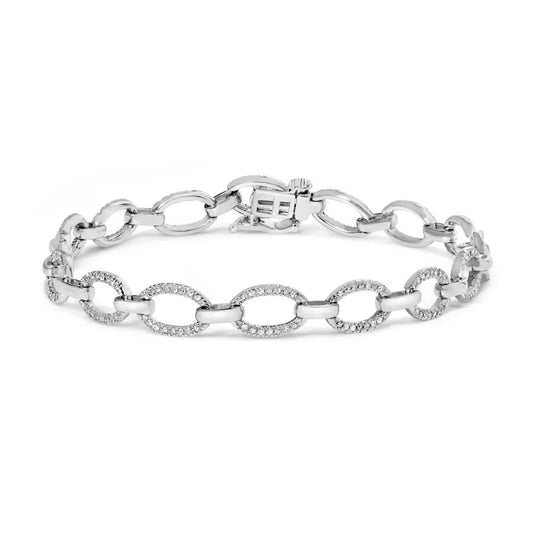 .925 Sterling Silver 1/2 Cttw Diamond Oval Link Bracelet (i-j Color I3 Clarity) - Size 7.25 - Fine Jewelry us Direct