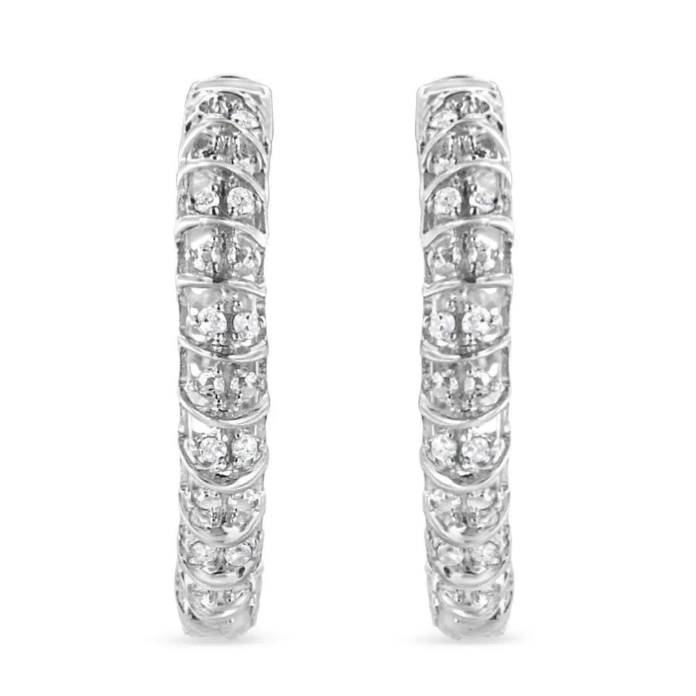 .925 Sterling Silver 1/2 Cttw Diamond Wire Cage Style Hoop Earring (i-j Color I2-i3 Clarity) - Fine Jewelry us Direct