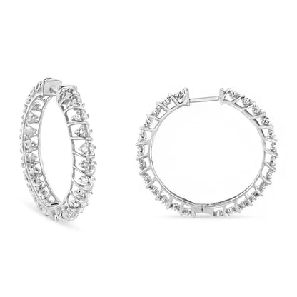 .925 Sterling Silver 1/2 Cttw Diamond Wire Cage Style Hoop Earring (i-j Color I2-i3 Clarity) - Fine Jewelry us Direct