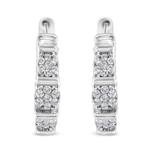 .925 Sterling Silver 1/2 Cttw Lab Grown Round Diamond Floral Cluster Hoop Earrings (f-g Color Si1-si2 Clarity) - Fine