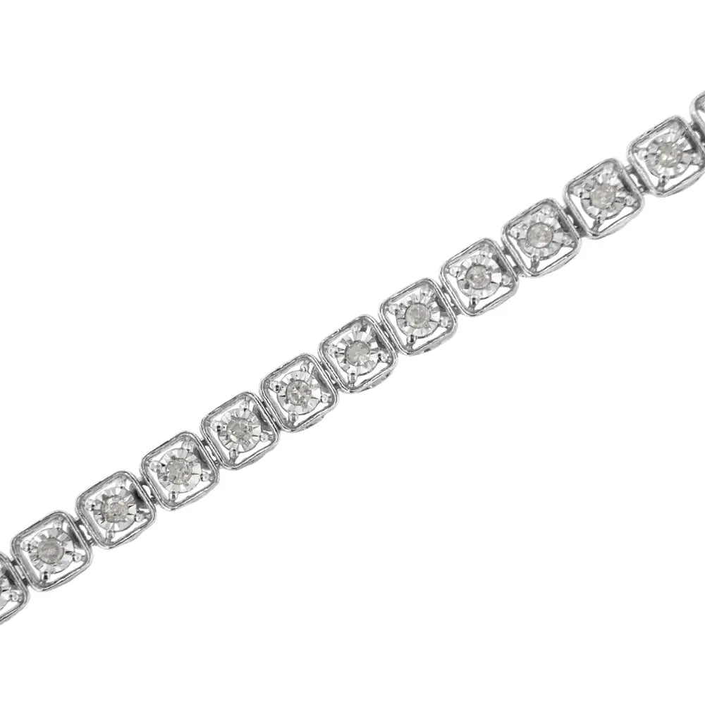 .925 Sterling Silver 1/2 Cttw Miracle Set Diamond Box Link Tennis Bracelet (i-j Color I3 Promo Clarity) - Size