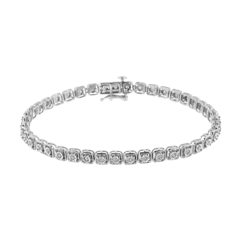 .925 Sterling Silver 1/2 Cttw Miracle Set Diamond Box Link Tennis Bracelet (i-j Color I3 Promo Clarity) - Size