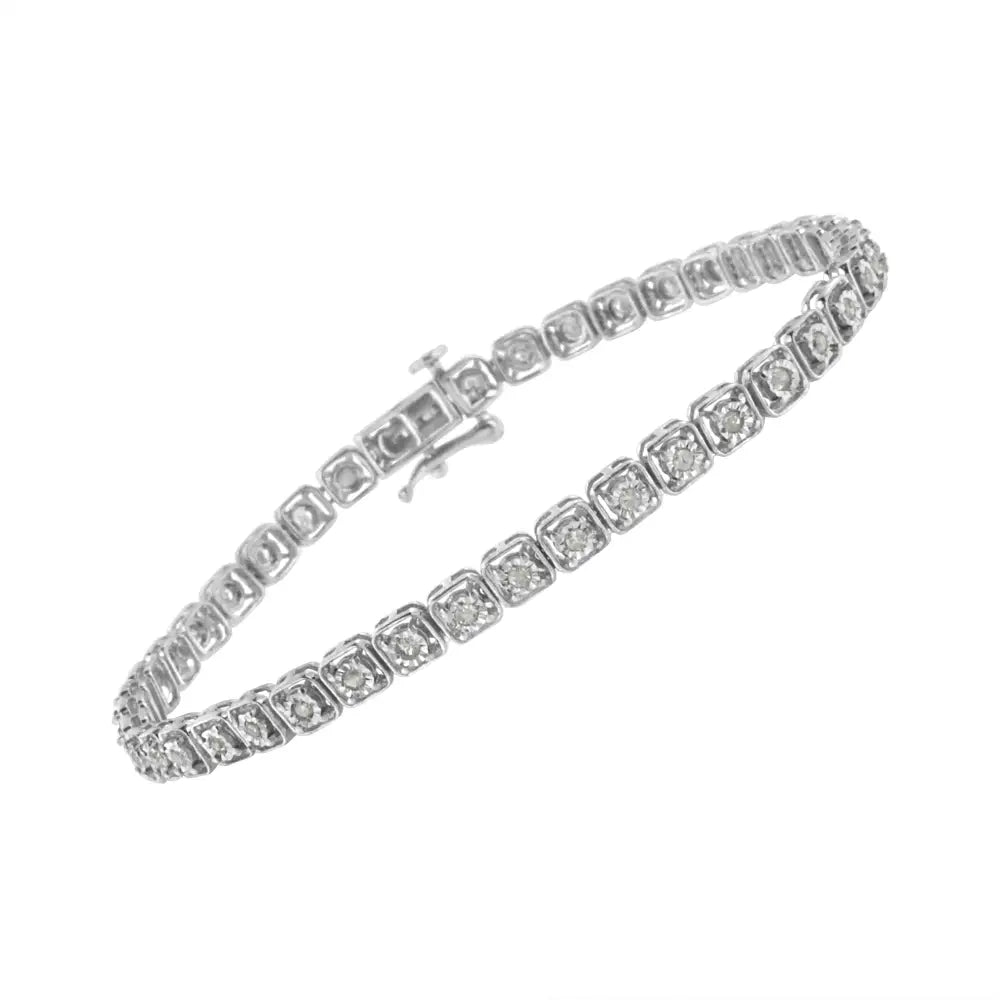 .925 Sterling Silver 1/2 Cttw Miracle Set Diamond Box Link Tennis Bracelet (i-j Color I3 Promo Clarity) - Size