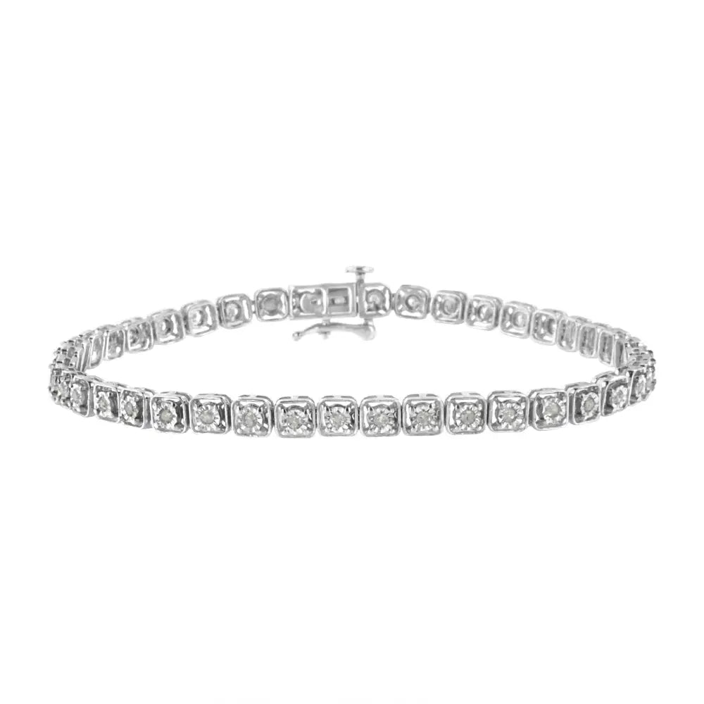 .925 Sterling Silver 1/2 Cttw Miracle Set Diamond Box Link Tennis Bracelet (i-j Color I3 Promo Clarity) - Size