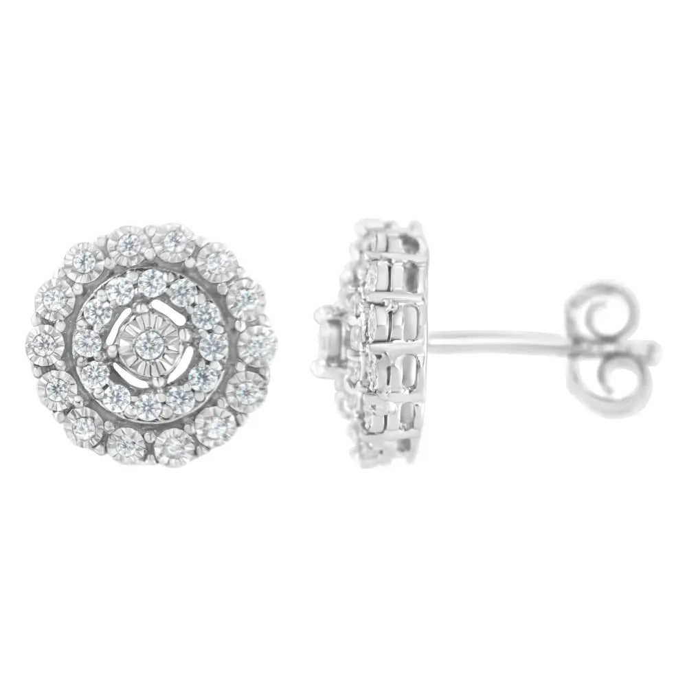 .925 Sterling Silver 1/2 Cttw Miracle-set Diamond Double Halo Stud Earring (i-j Clarity I3 Color) - Fine Jewelry