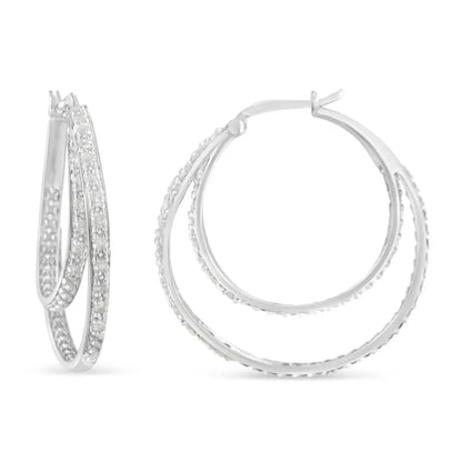 .925 Sterling Silver 1/2 Cttw Miracle-set Diamond Double Hoop with Latchback Earrings (i-j Color I3 Clarity) - Fine