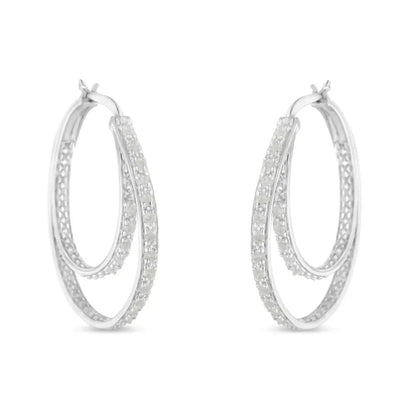 .925 Sterling Silver 1/2 Cttw Miracle-set Diamond Double Hoop with Latchback Earrings (i-j Color I3 Clarity) - Fine