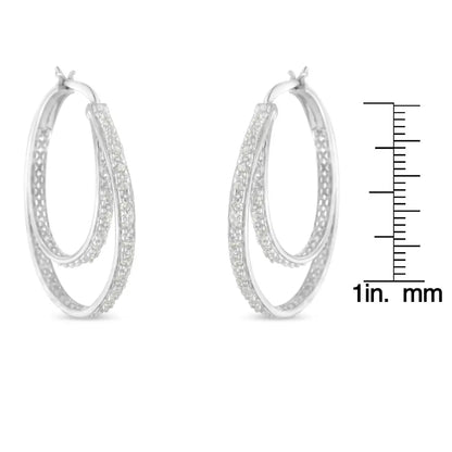 .925 Sterling Silver 1/2 Cttw Miracle-set Diamond Double Hoop with Latchback Earrings (i-j Color I3 Clarity) - Fine