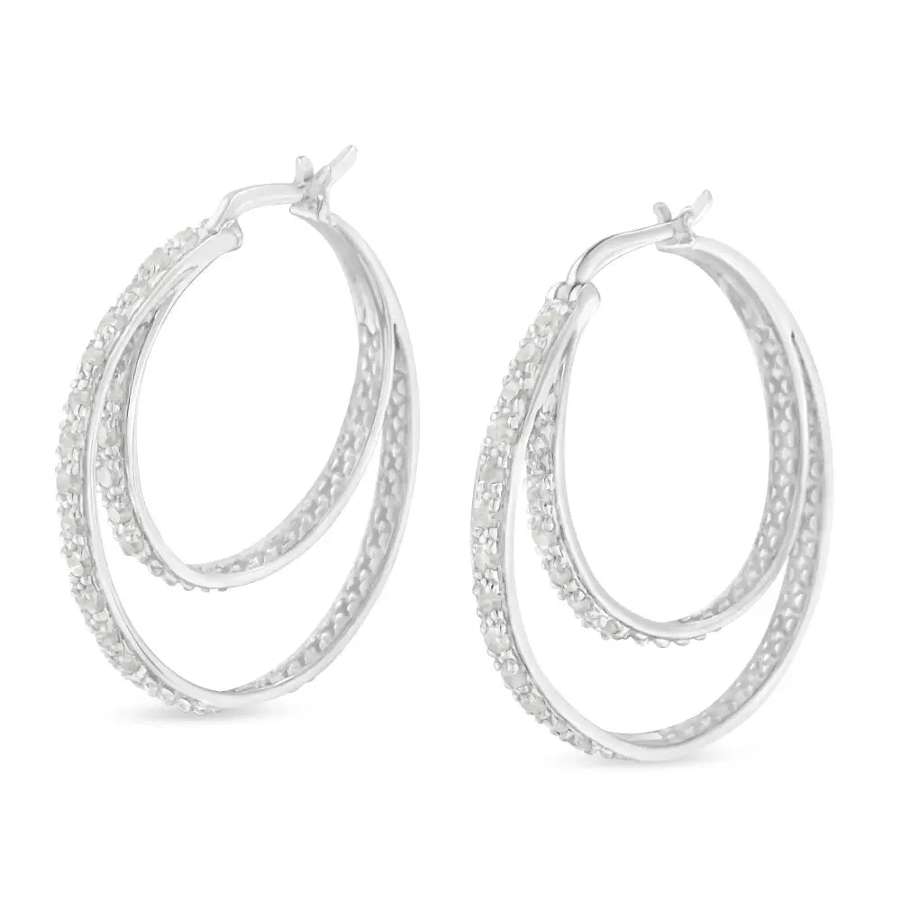 .925 Sterling Silver 1/2 Cttw Miracle-set Diamond Double Hoop with Latchback Earrings (i-j Color I3 Clarity) - Fine