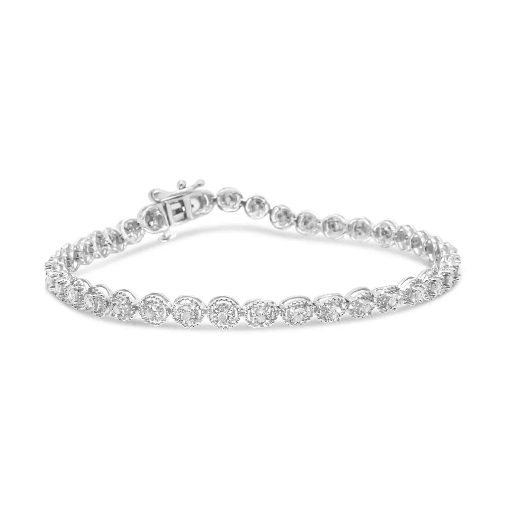 .925 Sterling Silver 1/2 Cttw Miracle Set Diamond Milgrain Style Link Bracelet (i-j I3-promo) - Size 7.25’’ - Fine