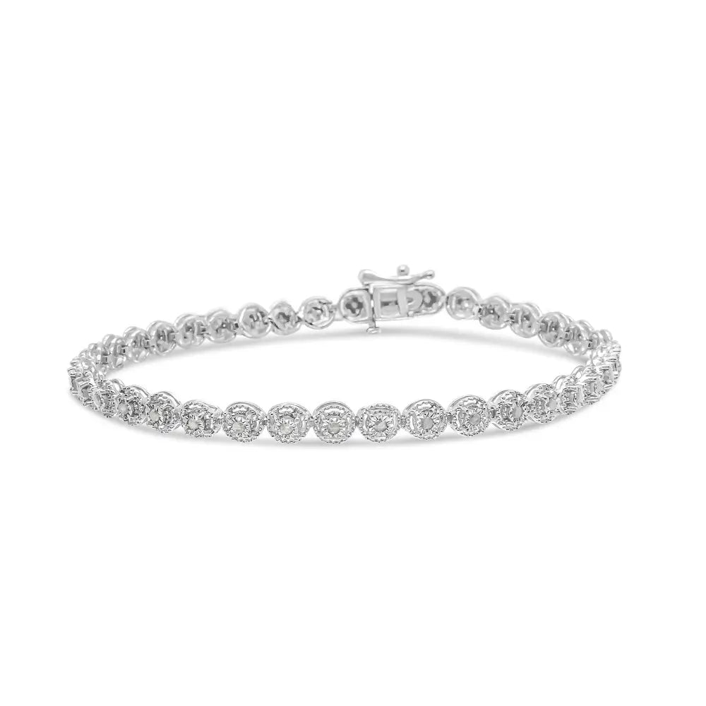 .925 Sterling Silver 1/2 Cttw Miracle Set Diamond Milgrain Style Link Bracelet (i-j I3-promo) - Size 7.25’’ - Fine