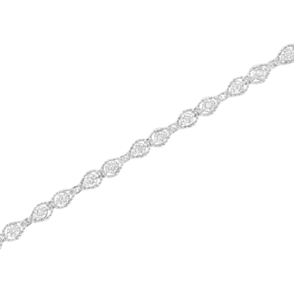 .925 Sterling Silver 1/2 Cttw Miracle-set Diamond Pear Shaped Link Bracelet (i-j Color I3 Clarity) - Size 7.25’’