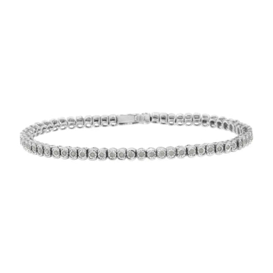 .925 Sterling Silver ½ Cttw Miracle-set Diamond Round Half Bezel 7” Tennis Bracelet (i-j Color I2-i3 Clarity) - Fine