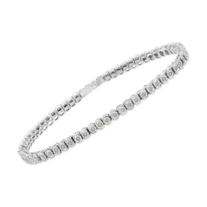 .925 Sterling Silver ½ Cttw Miracle-set Diamond Round Half Bezel 7” Tennis Bracelet (i-j Color I2-i3 Clarity) - Fine