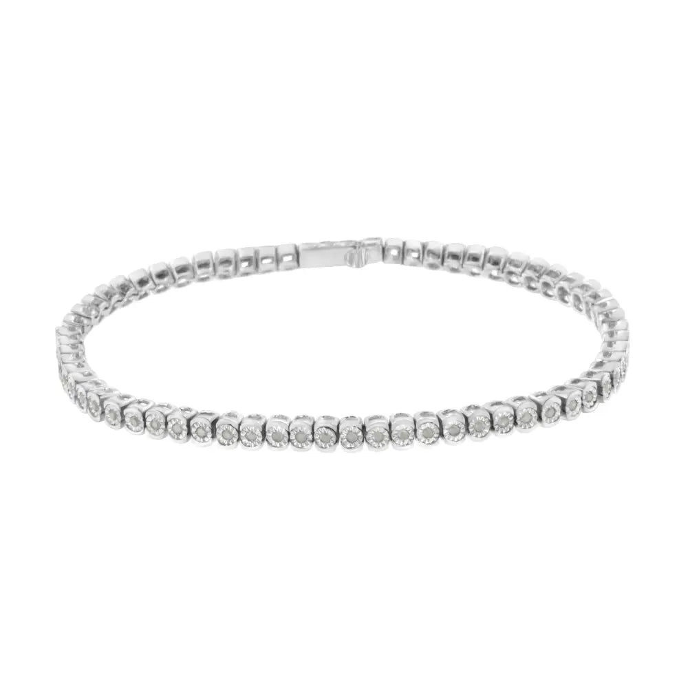 .925 Sterling Silver ½ Cttw Miracle-set Diamond Round Half Bezel 7” Tennis Bracelet (i-j Color I2-i3 Clarity) - Fine