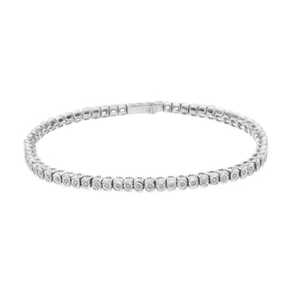 .925 Sterling Silver ½ Cttw Miracle-set Diamond Round Half Bezel 7” Tennis Bracelet (i-j Color I2-i3 Clarity) - Fine