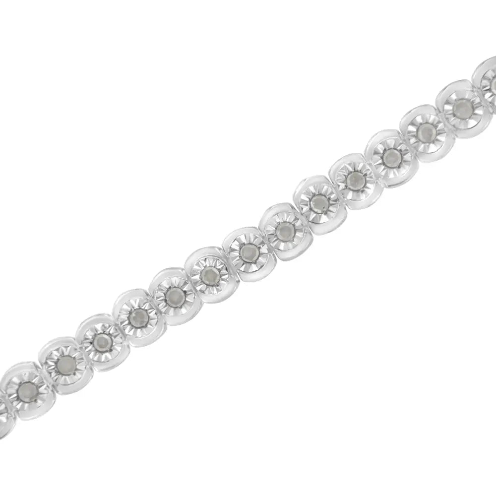 .925 Sterling Silver ½ Cttw Miracle-set Diamond Round Half Bezel 7” Tennis Bracelet (i-j Color I2-i3 Clarity) - Fine