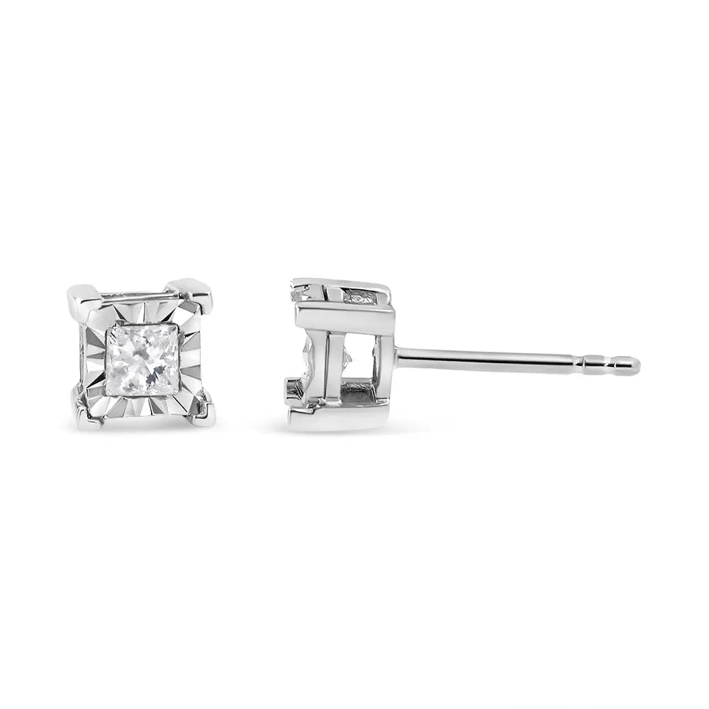 .925 Sterling Silver 1/2 Cttw Miracle Set Princess-cut Diamond Solitaire Stud Earrings (h-i Color I3 Clarity) - White