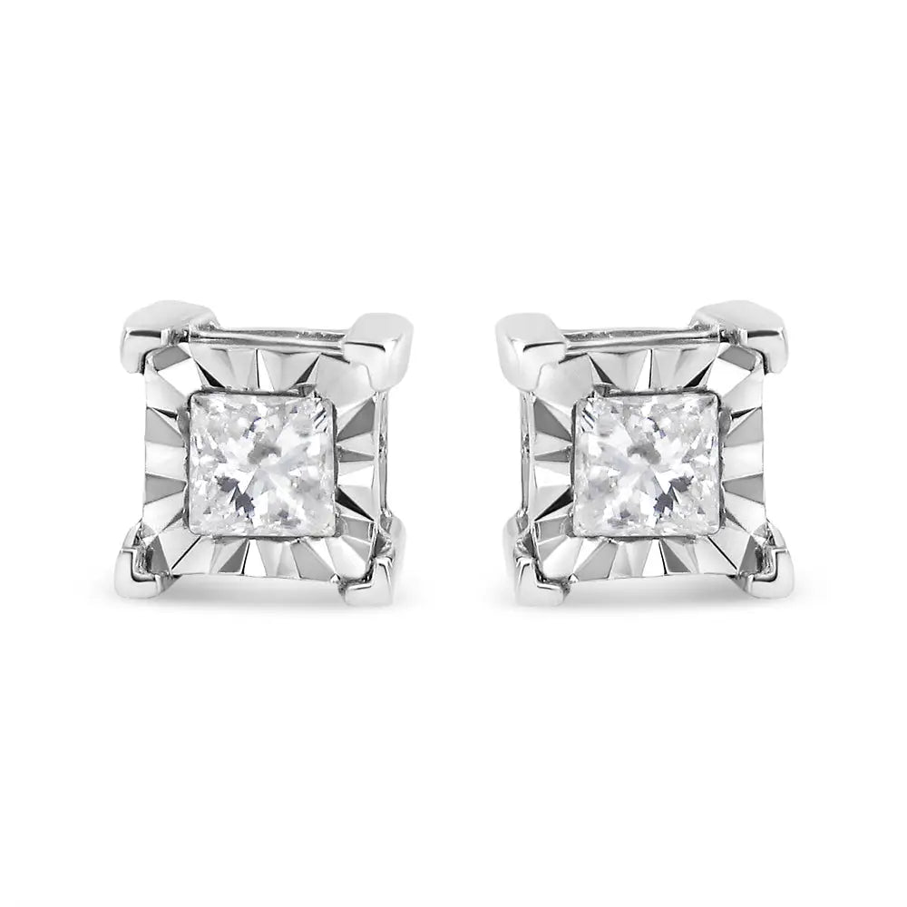 .925 Sterling Silver 1/2 Cttw Miracle Set Princess-cut Diamond Solitaire Stud Earrings (h-i Color I3 Clarity) - White