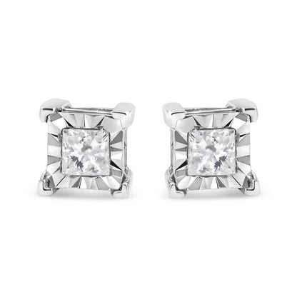 .925 Sterling Silver 1/2 Cttw Miracle Set Princess-cut Diamond Solitaire Stud Earrings (h-i Color I3 Clarity) - White