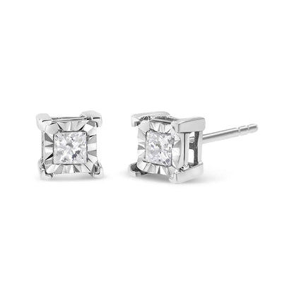 .925 Sterling Silver 1/2 Cttw Miracle Set Princess-cut Diamond Solitaire Stud Earrings (h-i Color I3 Clarity) - White