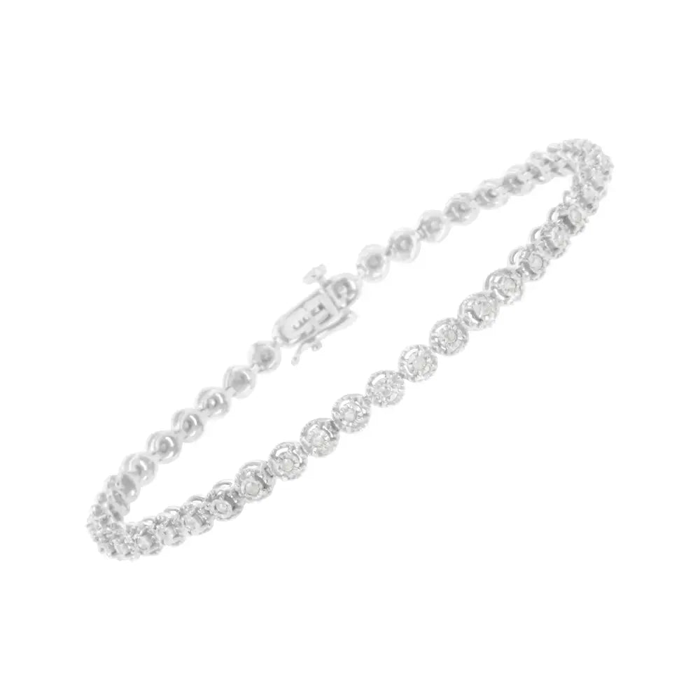 .925 Sterling Silver 1/2 Cttw Miracle-set Round-cut Diamond Bezel Link Bracelet (i-j Color I3 Clarity) - 7.25’’