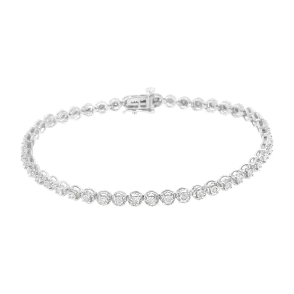 .925 Sterling Silver 1/2 Cttw Miracle-set Round-cut Diamond Bezel Link Bracelet (i-j Color I3 Clarity) - 7.25’’