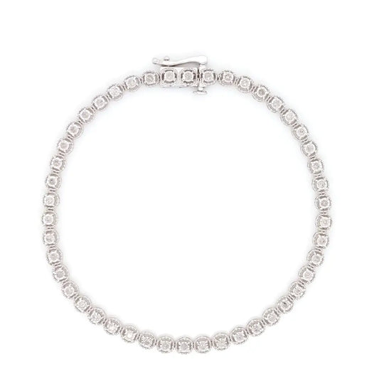 .925 Sterling Silver 1/2 Cttw Miracle-set Round-cut Diamond Bezel Link Bracelet (i-j Color I3 Clarity) - 7.25’’