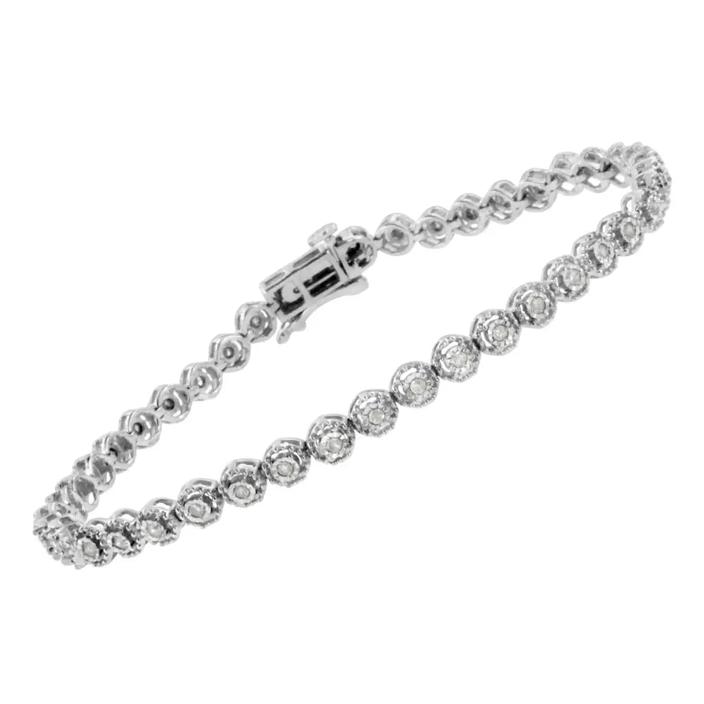 .925 Sterling Silver 1/2 Cttw Miracle Set Round Diamond Bezel Design Link Bracelet (i-j Color I2-i3 Clarity)