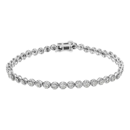 .925 Sterling Silver 1/2 Cttw Miracle Set Round Diamond Bezel Design Link Bracelet (i-j Color I2-i3 Clarity)