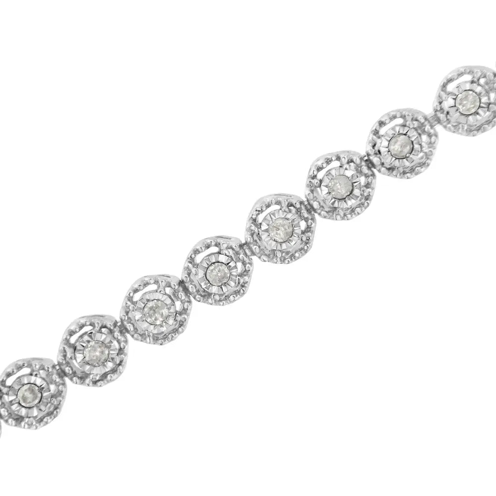 .925 Sterling Silver 1/2 Cttw Miracle Set Round Diamond Bezel Design Link Bracelet (i-j Color I2-i3 Clarity)