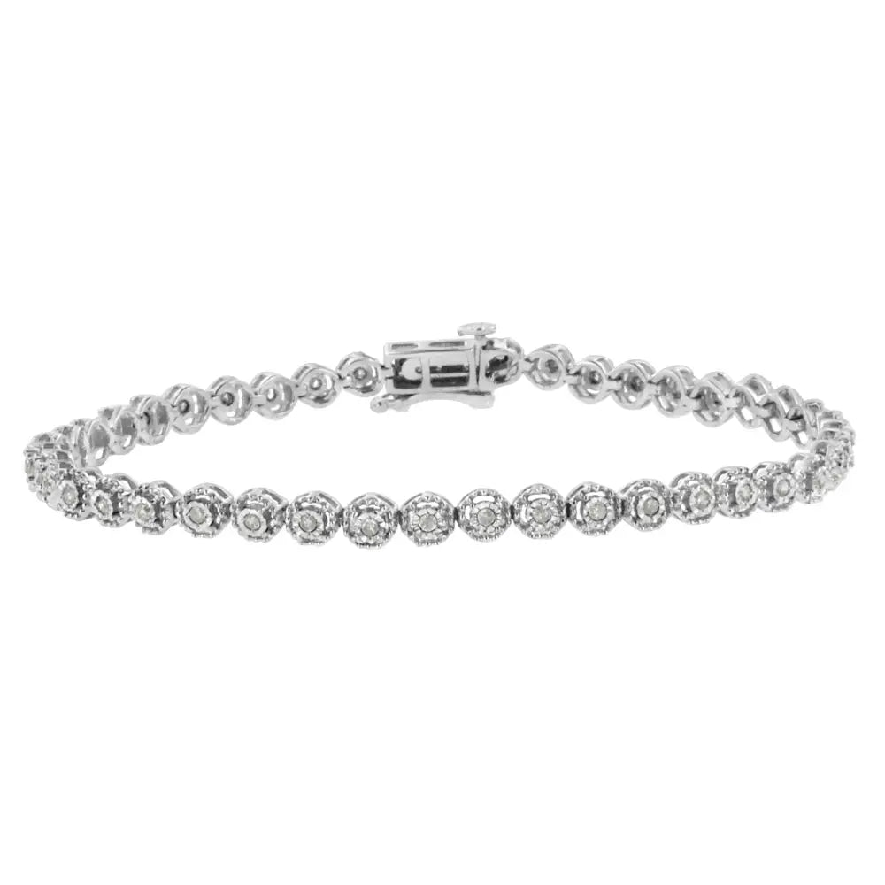 .925 Sterling Silver 1/2 Cttw Miracle Set Round Diamond Bezel Design Link Bracelet (i-j Color I2-i3 Clarity)