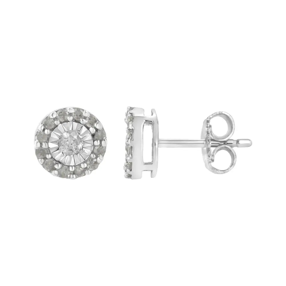 .925 Sterling Silver 1/2 Cttw Miracle-set Round Diamond Halo Stud Earrings (i-j Clarity I3 Color) - Fine Jewelry